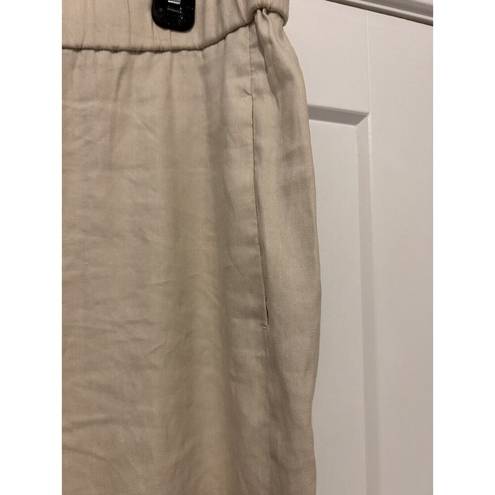 J.Jill  Linen Stretch Pants Womens Large Wide Leg Tan Elastic Waist Pockets