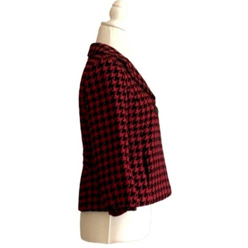 Houndstooth Semantiks Jacket Red Black  3/4 Sleeve Career Blazer Size 8 Petite