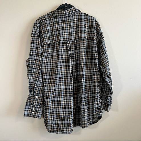 Everlane  Lightweight Flannel Oversized Shirt Black Brown Plaid 12