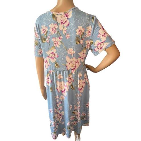 The Moon DB Floral Pattern Short Sleeve Flowy A-Line Dress With Pockets