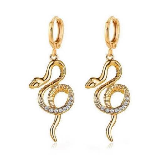 18K Gold Plated Gold Snake Drop Dangle Hoop Earrings for Women