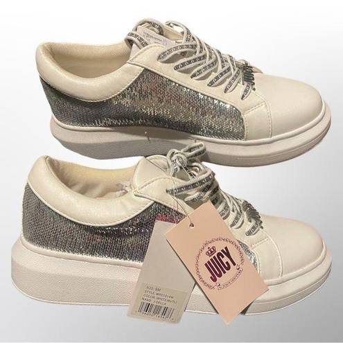 Juicy Couture  Della Designer Womens Size 9 Athletic Sequins Shoes White Silver