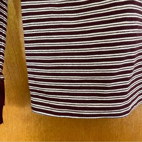 Talbots  Striped Metallic Ruffle Cuff Burgundy Long Sleeve Shirt Size Medium