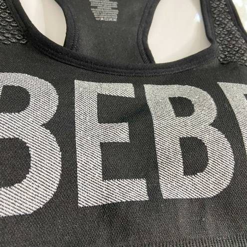 Bebe  | Racerback Sports Bra Black Chest Logo Removable Pads Moisture Wick Sz S