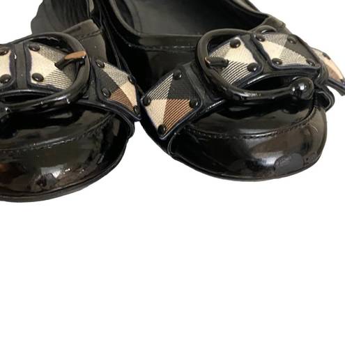 Burberry  Nova Black Patent Leather Plaid Buckle Ballet Flat