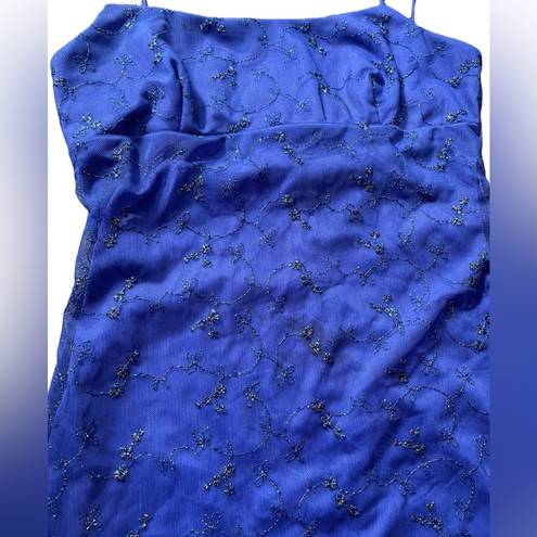 Steppin Out Vintage 90s Purple Blue Metallic Tinsel Floral Mesh Formal Dress Size M