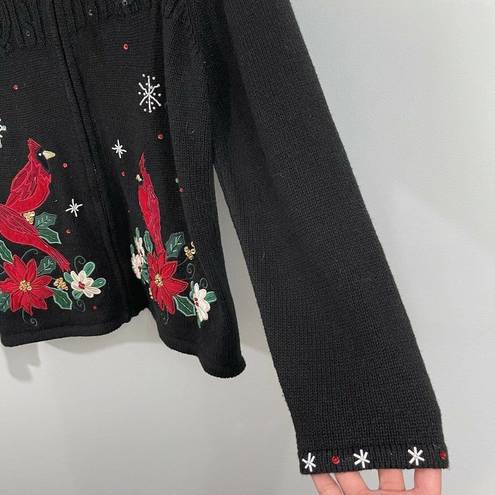 Dress Barn Vintage  Women's Black Cardinals Embellished Holiday Sweater Size L