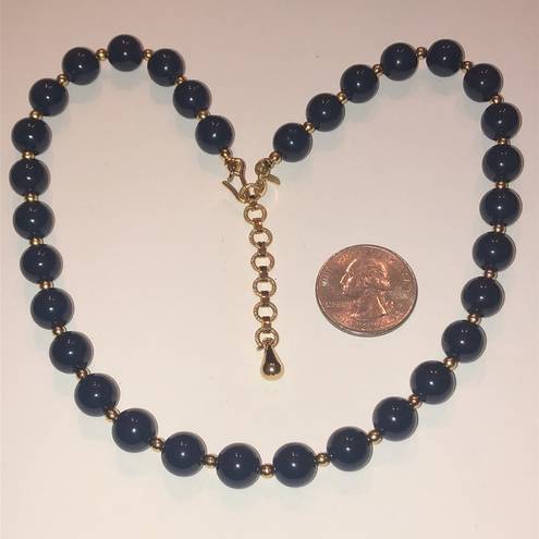 Monet  Vintage Navy Blue & Gold Tone Beaded Classic Boho Retro Necklace