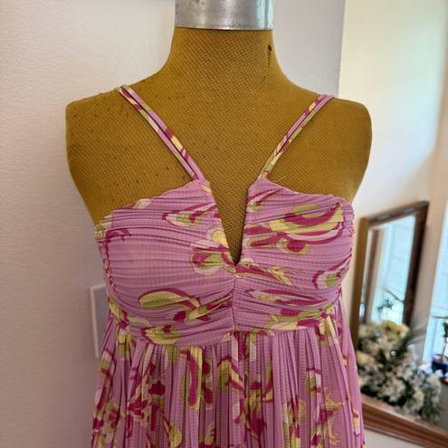 ZARA Pink Floral Print Pleated Dress Small