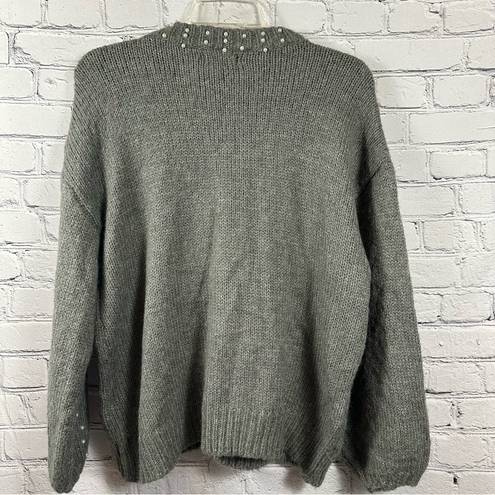 Pretty Little Thing  Embellished Pearls Knit Sweater Turtleneck Gray S