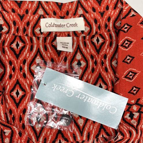 Coldwater Creek  NWT Size 18W Red Aztec Print Button Down Shirt Dress w/ Tie Belt