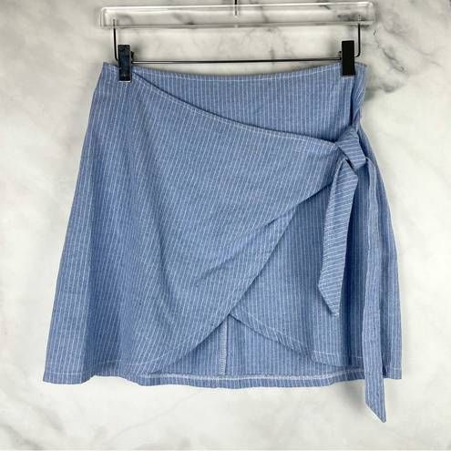 Motel Rocks  2 Piece Knot Crop Top + High Rise Wrap Mini Skirt Boho Retro Blue S