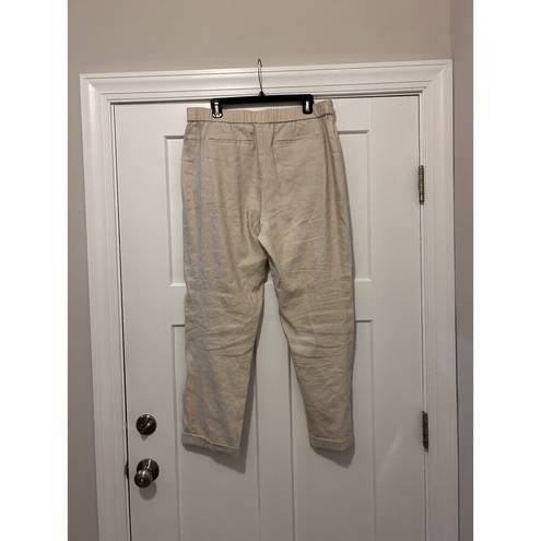 J.Jill  Linen Stretch Pants Womens Large Wide Leg Tan Elastic Waist Pockets