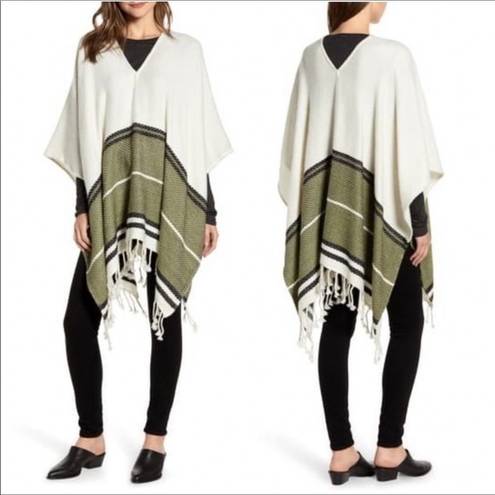 Treasure & Bond  Fringe Poncho Striped Boho Jacket Cover Cozy Warm Winter