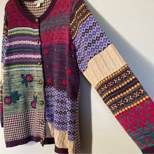 Coldwater Creek  True Color Cardigan Sweater Women Large Petite Patchwork Paisley