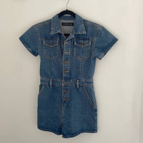 LIONESS  U Know What’s Up Denim Romper