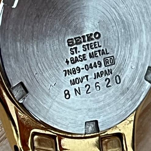 Seiko  Diamond Ladies Watch Vintage Gold Tone Bracelet White Dial Date Window