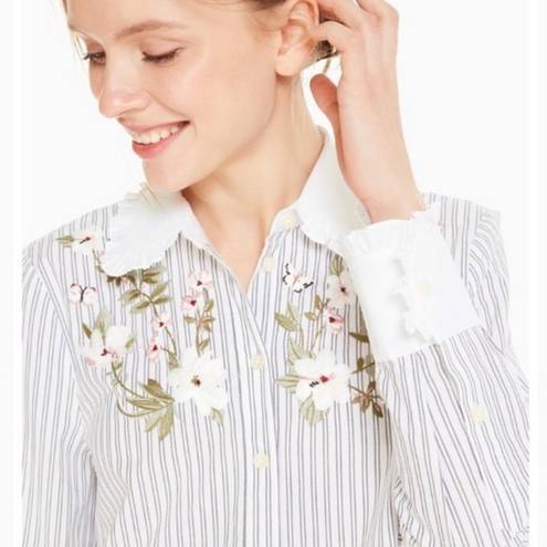 Kate Spade  Embroidered Stripe Ruffle Top