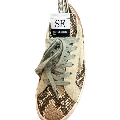 Sam Edelman  Womens Areson Sneaker Distressed Beige Snake Crocodile skin gold 7