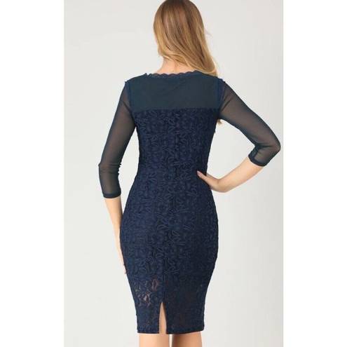 Allegra K   Dress Mesh Sheer Long Sleeve Stretch Knit Floral Lace Bodycon Large