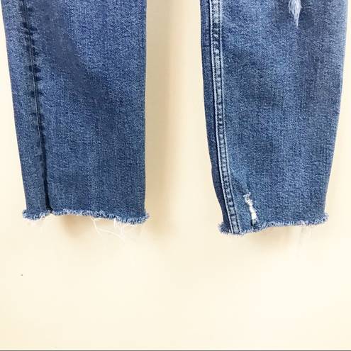 We The Free  People High Waist Slim Ripped Stretch Ankle Cropped blue jeans 27