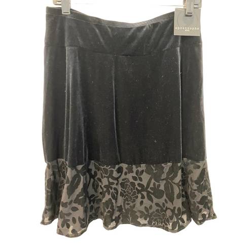 Apostrophe NWT  Skirt SMALL PETITE Black Velvet Floral A-Line High Waist Vesatile