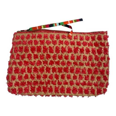 Anthropologie Miss Albright Tan Olefin Clutch‎ with Red Accents 