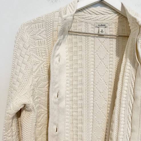 L.L.Bean  Vintage Chunky Knit Texture Sweater Cardigan Cream Beige VTG Size Medium