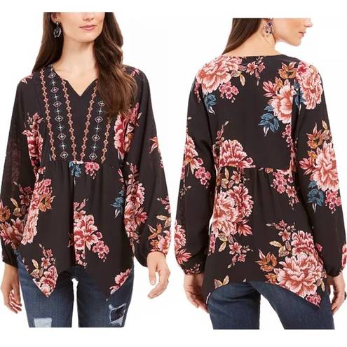 Style & Co floral boho handkerchief hem peasant blouse women’s Size Medium