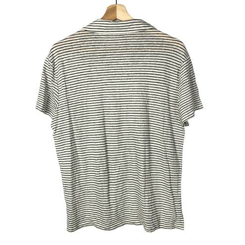 Vince  White & Black Stripe Linen Short Sleeve Polo L