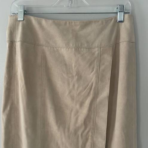 Vince Lamb Leather  Faux Wrap Midi in Marzipan Beige Suede Leather Skirt…