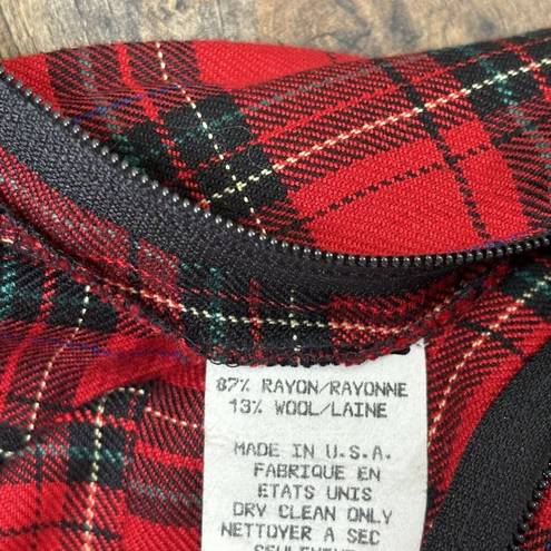 Talbots  Vintage Red Plaid Pleated Skirt Womens Size 12 Side Zip Wool Blend