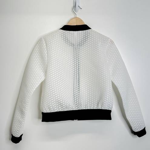 BCBGeneration  White & Black Mesh Cropped Bomber Jacket Size Small