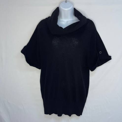 Club Monaco Women's Sweater Small Cowl Neck Merino Wool Black Short Sleeve