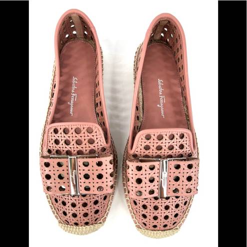 Salvatore Ferragamo  Sannio Bow Laser Cut Leather Flat Espadrilles Size 4.5