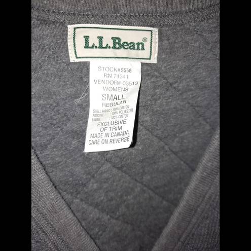 L.L.Bean  Quilted Gray Button Up Vest Cardigan Size Small