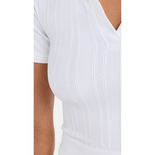 Alala  Seamless Polo Top in White Large Womens Cropped Stretch Blouse