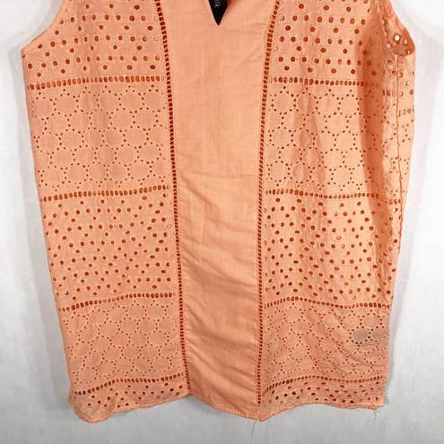 August Silk  Medium Top Orange Peach Eyelet Embroidered Sleeveless Tunic 840