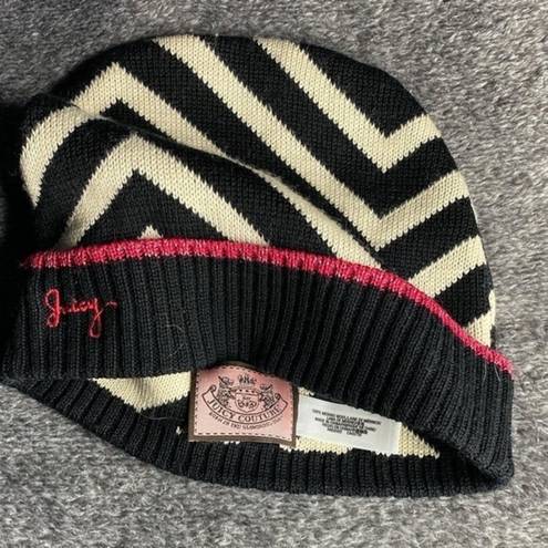 Juicy Couture  Y2K Black & White Patterned Beanie W/ Hot‎ Pink Embroidered…