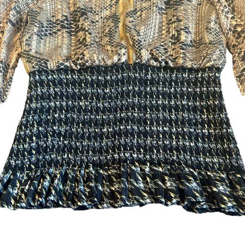 Foxiedox  Snake Print Houndstooth Long Sleeve Blouse Shirt Mixed Size Small