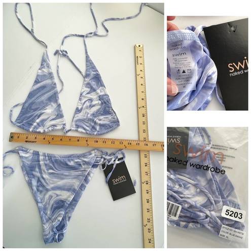 Naked Wardrobe  Swim Blue Smoke String Bikini Swimsuit NEW Sz XL Style NW-W0732