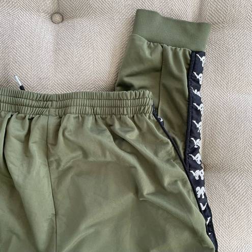 Kappa Army Green Logo Stripe Soft Shell Jogger Track Pants Zip Ankle XL