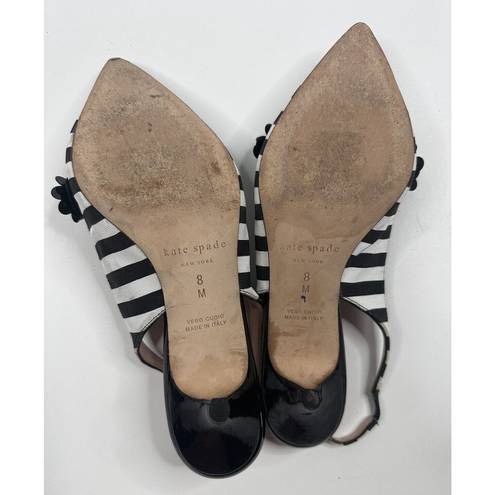 Kate Spade  New York Olima Slingback Kitten Heels Black White Striped Women's 8