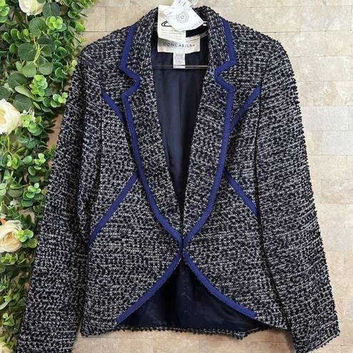 Doncaster  Tweed Boucle Collared Blazer Jacket Career Gray Black Blue Size 4