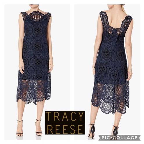 Tracy Reese  Women's Navy Surplice sleevless scalloped Dress size 4