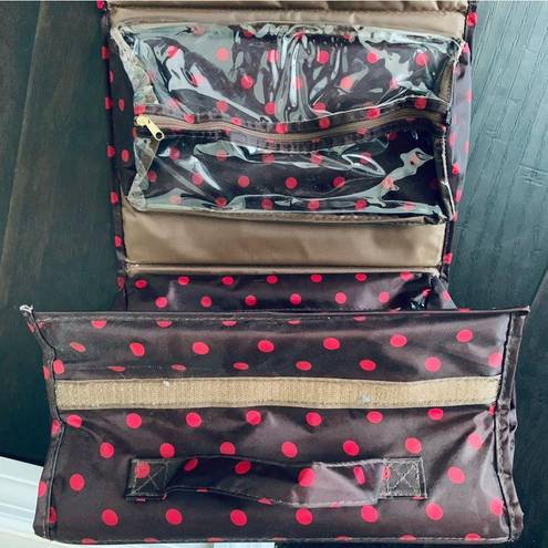 JM Collection JM New York Brown & Pink Polka Dot Print Roll-Out Travel Make Up Bag