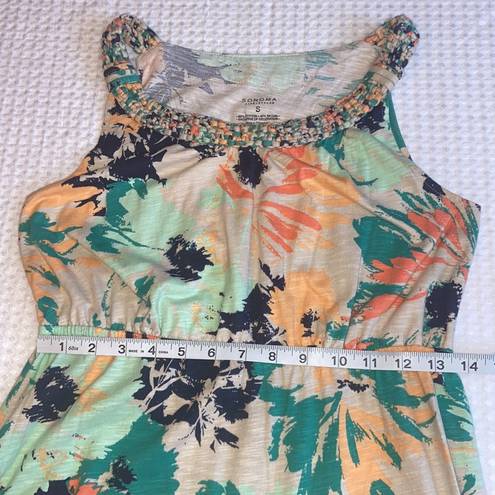 Sonoma  S Boho Floral Sleeveless Tank Maxi Dress Sundress Green Coral Blue