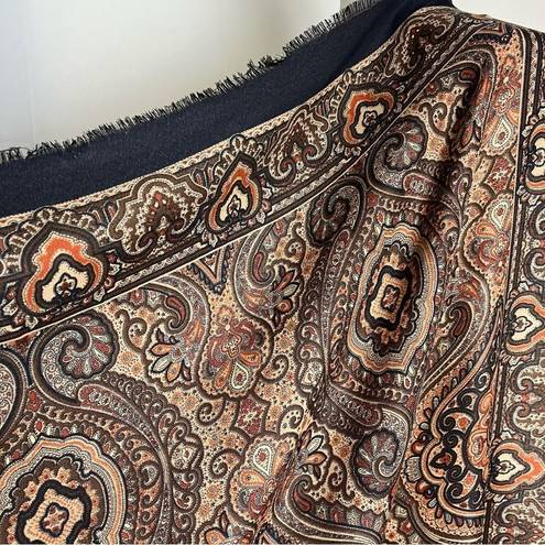 Edge Elaine Gold Large Square Boho Scarf Wrap Brown Black Floral Frayed  46x46