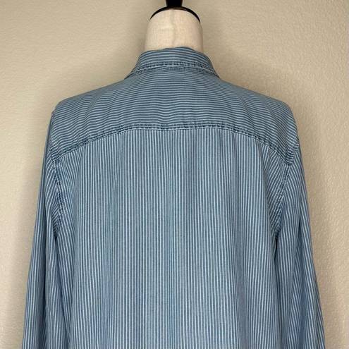 Chico's Chico’s 100% Lyocell Blue Striped Button Down Shirt