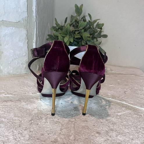 H by Halston  burgundy suede w/gold trim strappy heels sz 6M